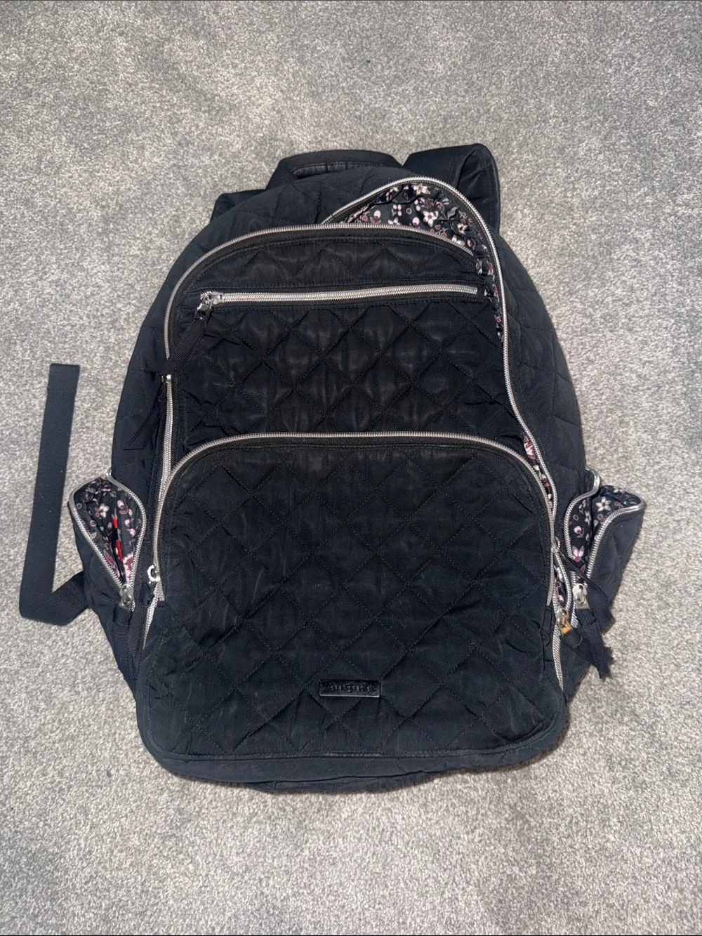 Vera Bradley Quilted Black Backpack with Floral Trim